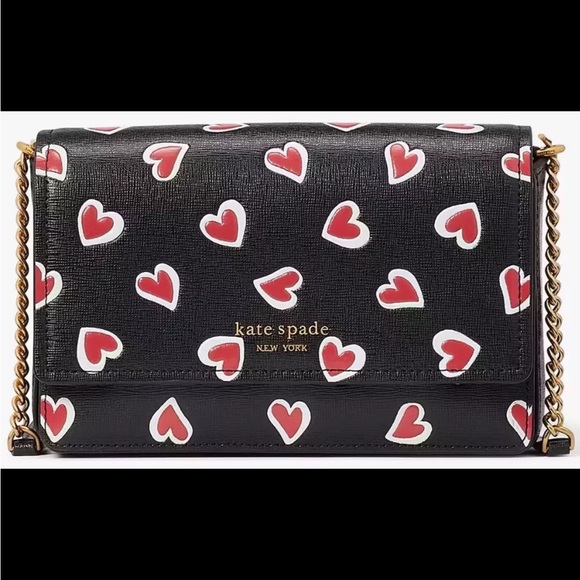 KATE SPADE MORGAN STENCIL HEARTS FLAP CHAIN WALLET CROSSBODY W/DUSTBAG NWT - Picture 6 of 12
